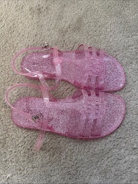 Glitter Pink Jelly Sandals with Ankle Strap
